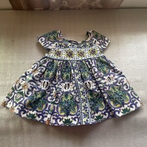 Edgehill Collection Dress Girls 12 M White Blue Floral Short Sleeve Cotton Blend